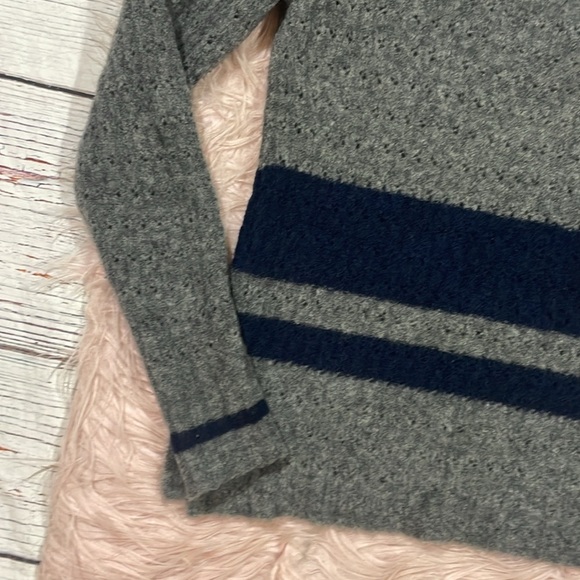 James Perse Pointelle Striped Gray Blue Wool Blend Crewneck Sweater - Picture 8 of 9
